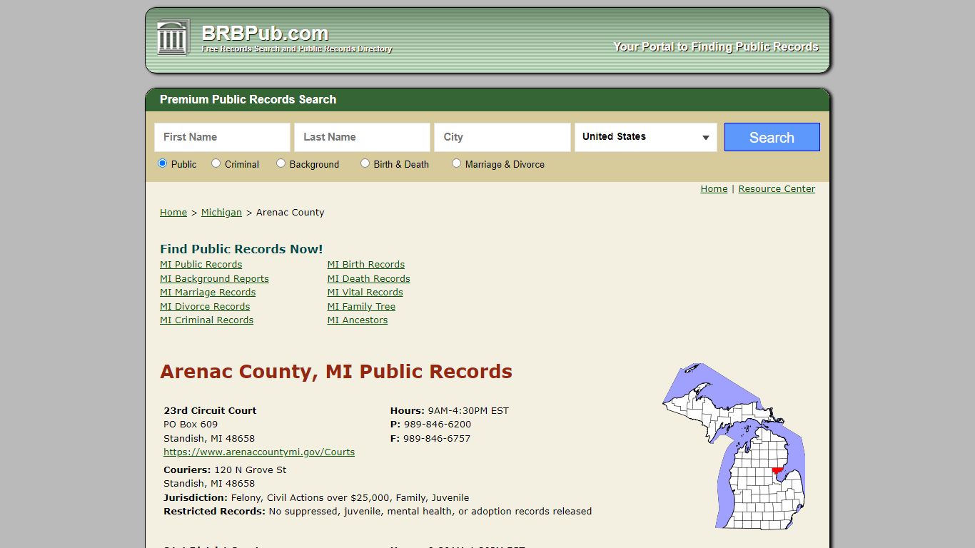 Arenac County Public Records | Search Michigan Government ...